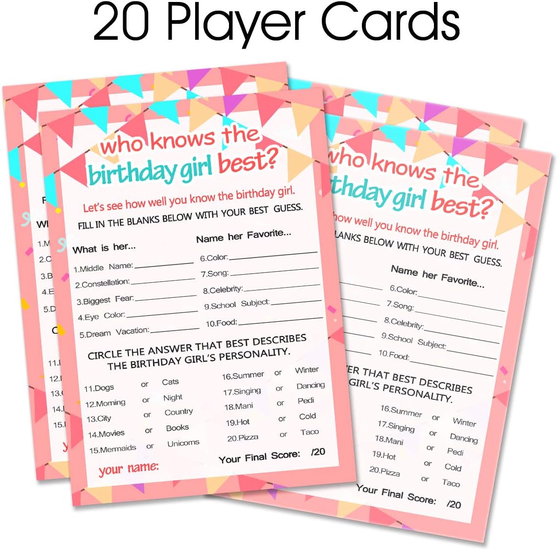 Yangmics Direct Who Knows The Birthday Girl Best, Birthday Girl Games - 20 Game Cards