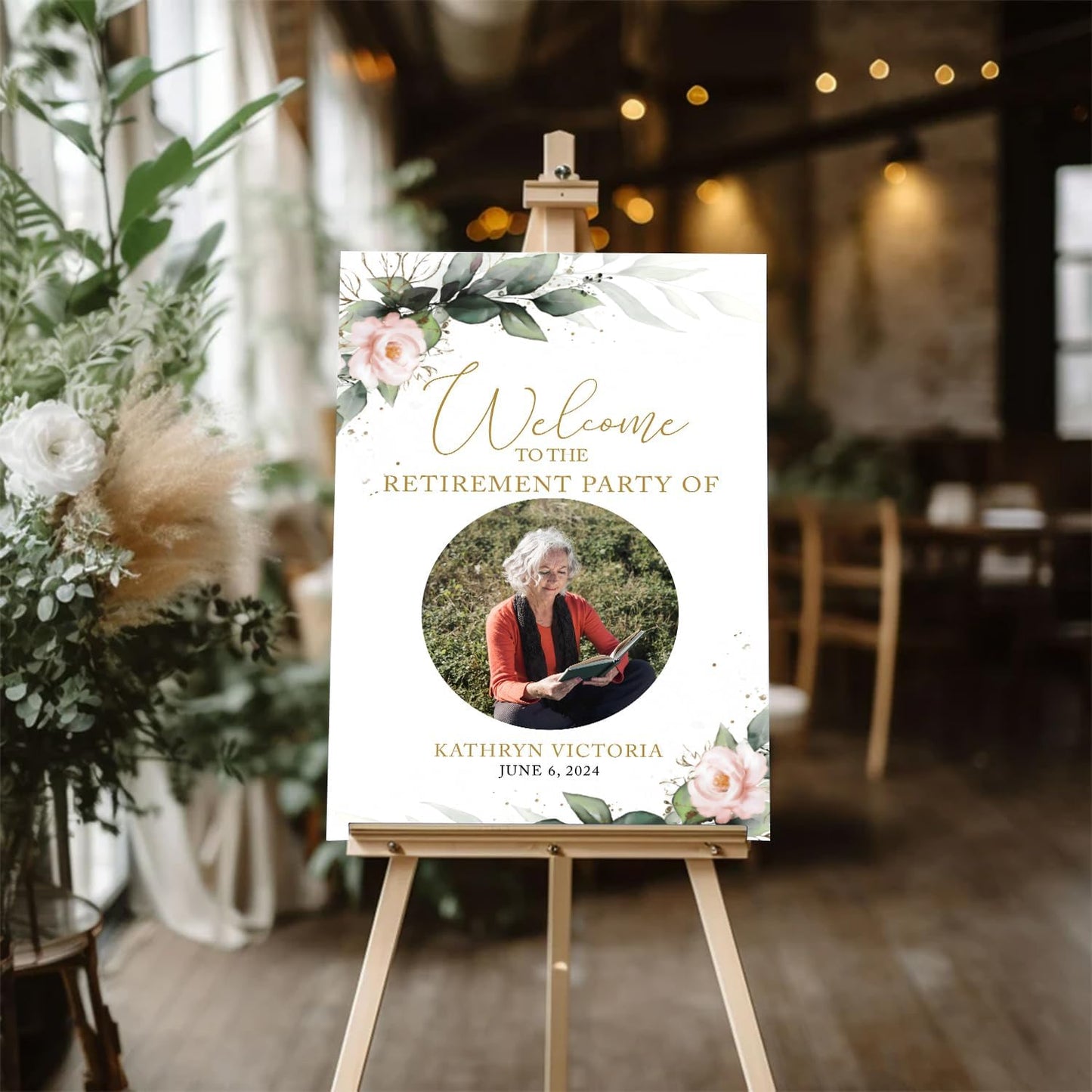 Greenery Retirement Welcome Sign - Modern Celebration Photo Sign for Outdoor Events
