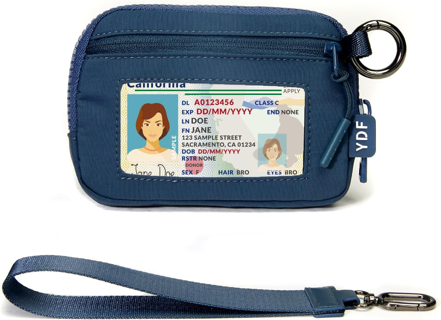 Keychain Wallet for Women Mini Zip Card Holder with ID Window Coin Purse Detachable Wristlet Small Wallets navy blue