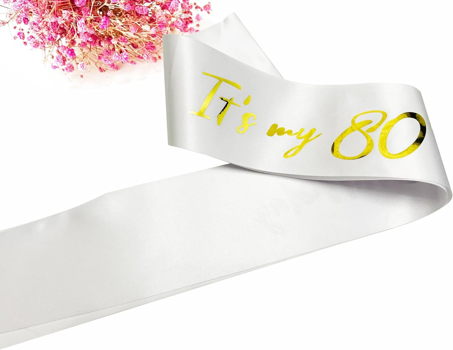 80th Birthday Sash, It's My 80th Birthday Sash White Gold, 80 Birthday Decorations Gifts for Women Men Happy 80th Birthday Party Favor Supplies