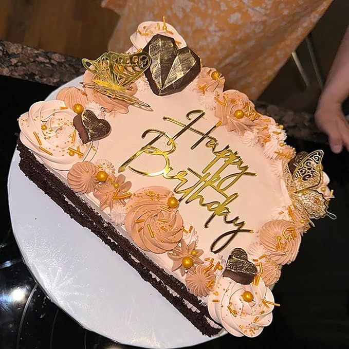 Happy Birthday Cake Topper, Gold Acrylic Birthday celebration Cake Decoration,Birthday Themed Party Decorations Supplies Perfect Keepsake for your family and friends