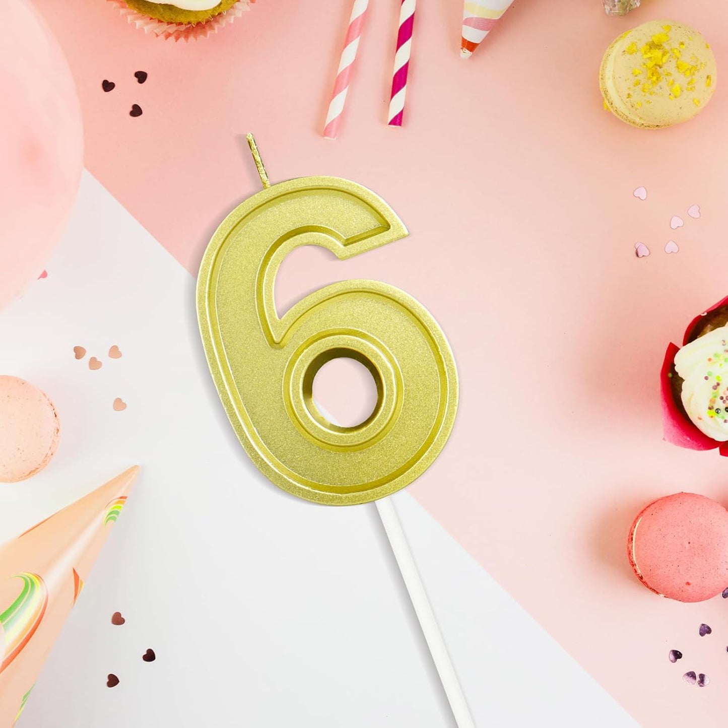 BEAN LIEVE Gold Birthday Candles Number 6, Gold Number Candles, Cake Number Candles for Birthday Parties and Wedding Anniversary Celebrations