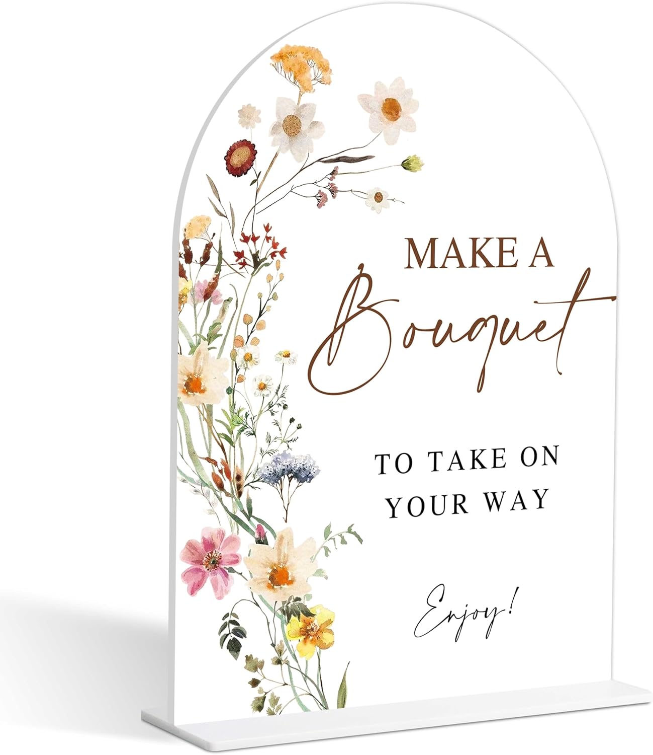 Make A Bouquet Sign, Flower Style Bridal Shower Sign for Wedding, Engagement, Bridal Shower and Reception, Bridal Shower Decorations, Wedding Shower Favors, 6X8 Inch Acrylic Arch Sign with Stand,2