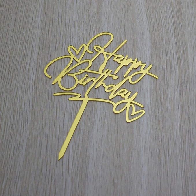 Happy Birthday Cake Topper - Birthday Party Decorations, Mirror Gold Acrylic