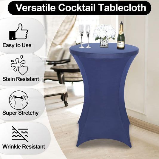 FestiCorp 6 Pack Spandex Cocktail Table Covers Fitted Clothes, Elastic Round Table Cover, Stretch Tablecloth for Party, Bar, Wedding, Birthday, Banquet, Navy, 30"-32" Diameter x 40"-43" Height