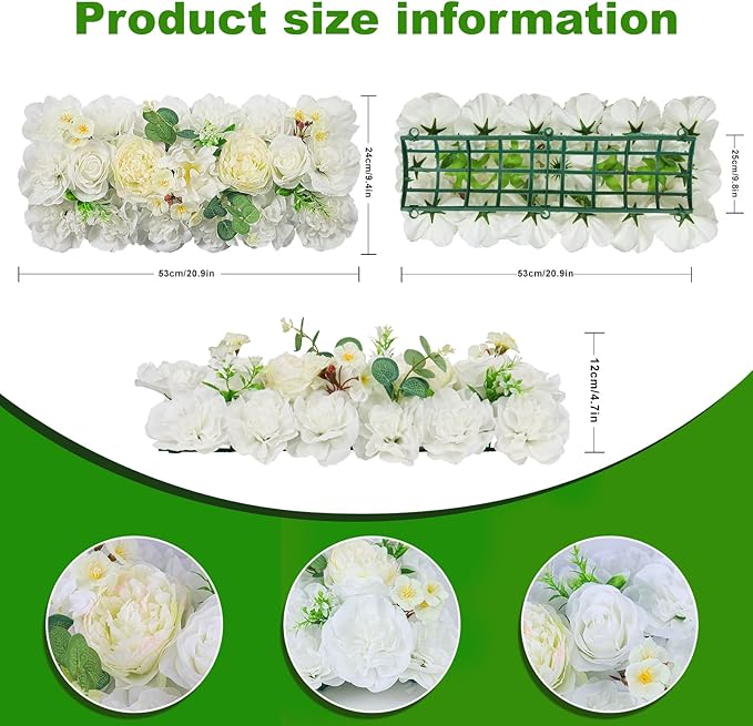 Artificial Flower Arch 6Pack White Faux Floral Swags Rose Silk Peony Realistic Arch Plastic Arrangement for Christmas, Romantic Wedding Wall, Reception Ceremony Welcome Sign Decoration