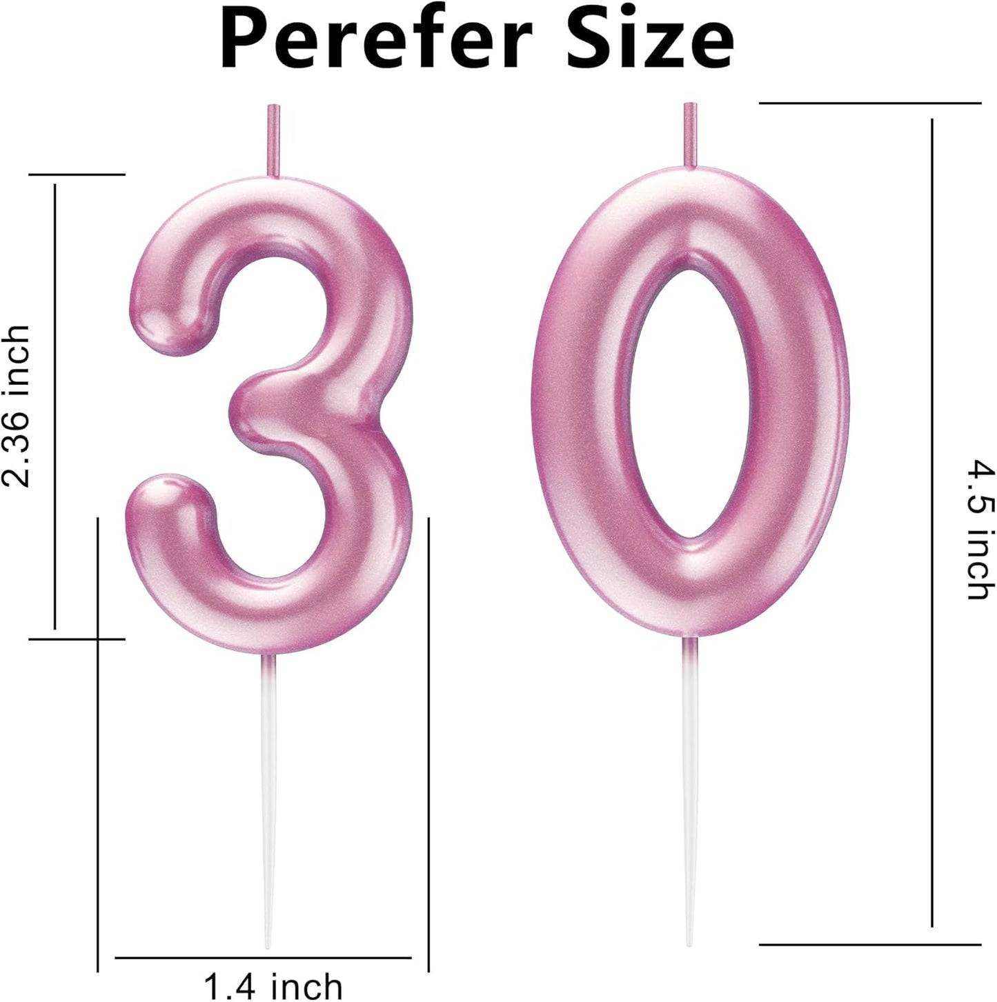 Pink Number 30 Candle Happy Birthday 3D Number Candles for Birthday Cake Party Decoration Wedding Anniversary Celebration Supplies