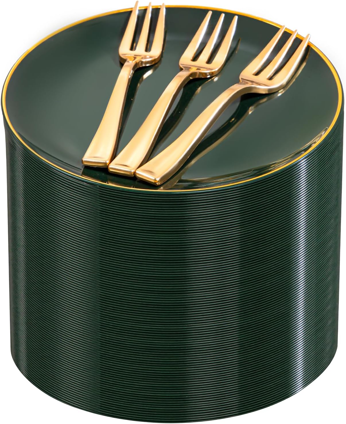 Festiva 200Pcs Green Dessert Plates 6.3" with Plastic Forks 5"- Small Disposable Plates- Dessert/Cake/Appetizer Plastic Plates include 100Plates 100Forks for Christmas Party&New Year