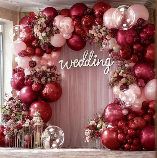 Pearl Pink Balloon Arch Double Stuffed Pastel Light Baby Pink Balloon Garland Different Sizes With Clear Balloons for Birthday Wedding Valentines Day Bridal Baby Shower Engagement Party Decor