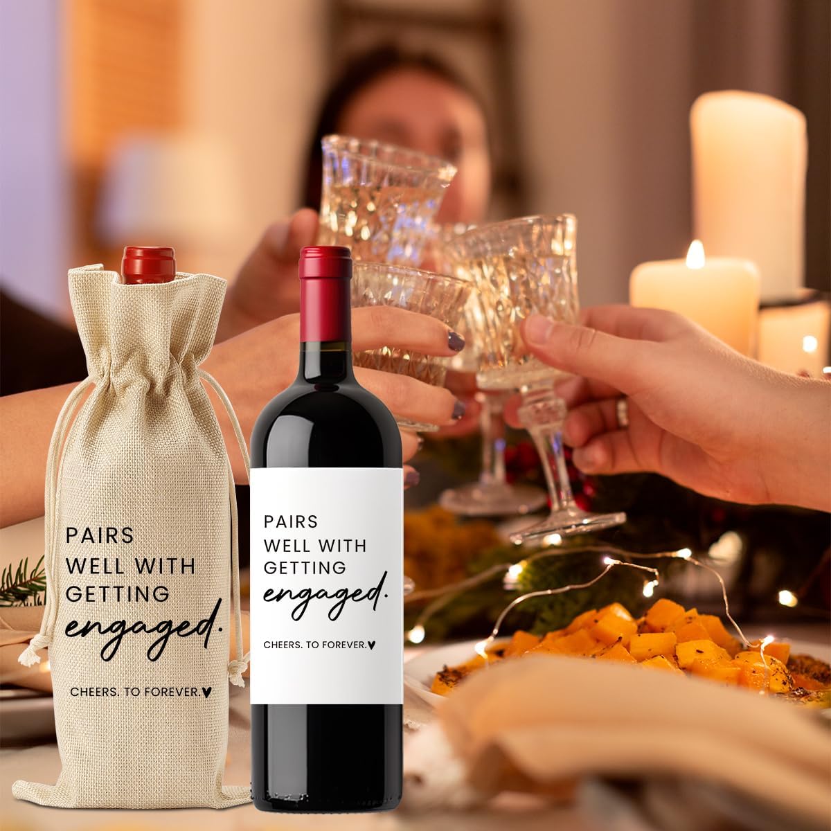 FBCCZEY Engagement Gifts for Women Bride Engagement Gifts for Couples Boyfriend Girlfriend Fiance Future Mrs Newlywed Engaged Wedding Bridal Shower Wedding Party Wine Bag Gift Set with Wine Label