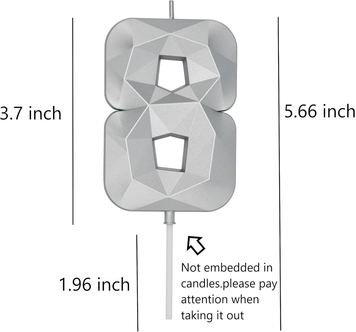 DERVENTA Birthday Candle Big Number 3D Silver 3.7 inch Party Celebration Anniversary Decoration Cake Topper 1 Piece (Number 8 Silver)