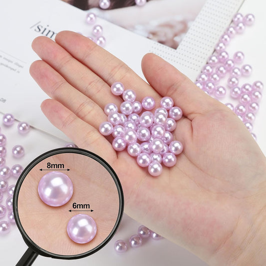 980pcs Undrilled Holeless ABS Faux Pearl Beads for Vase fillers, No Hole Round Pearls for Cosmetic Boxes, DIY Parts, Table Scatter, Wedding, Birthday Party Home Decorating (Light Purple, 8mm)