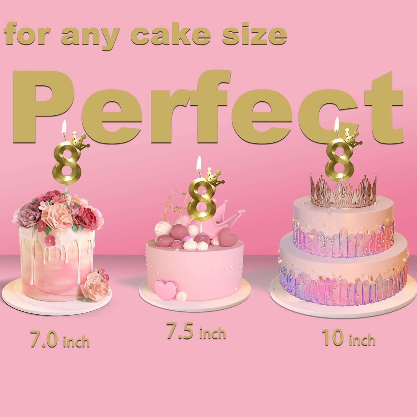 The Number 8 Gold Birthday Candles for Cake is Beautiful Number Candles for 8th Birthday Decorations for Boys and Girls (Gold-8, Crown)