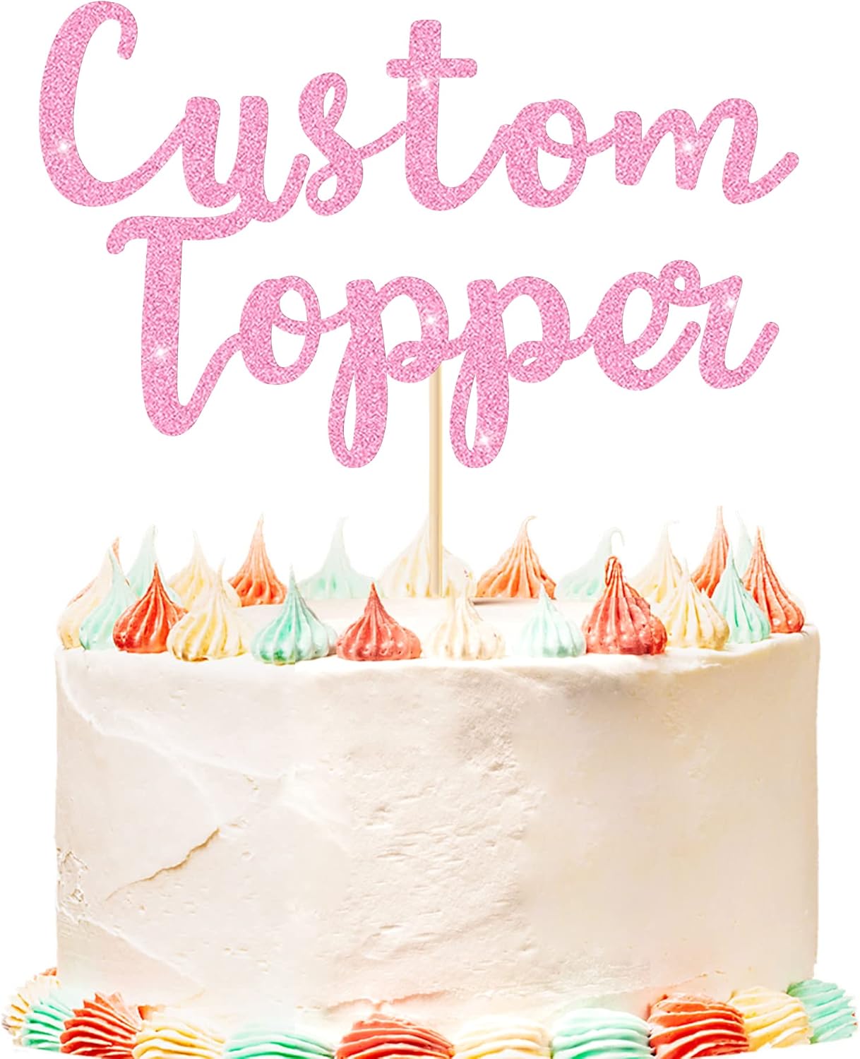 Personalized Cake Topper Birthday Cake Toppers 11 Colours Wedding Cake Topper with Any Text Age Glitter Double Sided Cake Decoration for Anniversary Baby Shower Graduation(Baby Pink)