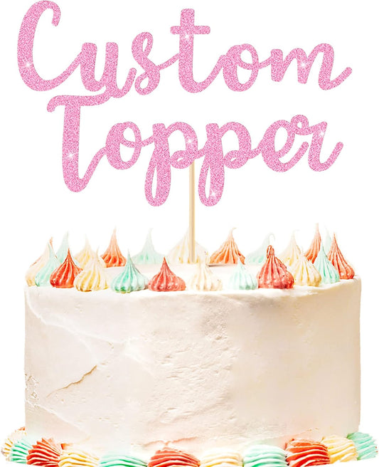 Personalized Cake Topper Birthday Cake Toppers 11 Colours Wedding Cake Topper with Any Text Age Glitter Double Sided Cake Decoration for Anniversary Baby Shower Graduation(Baby Pink)