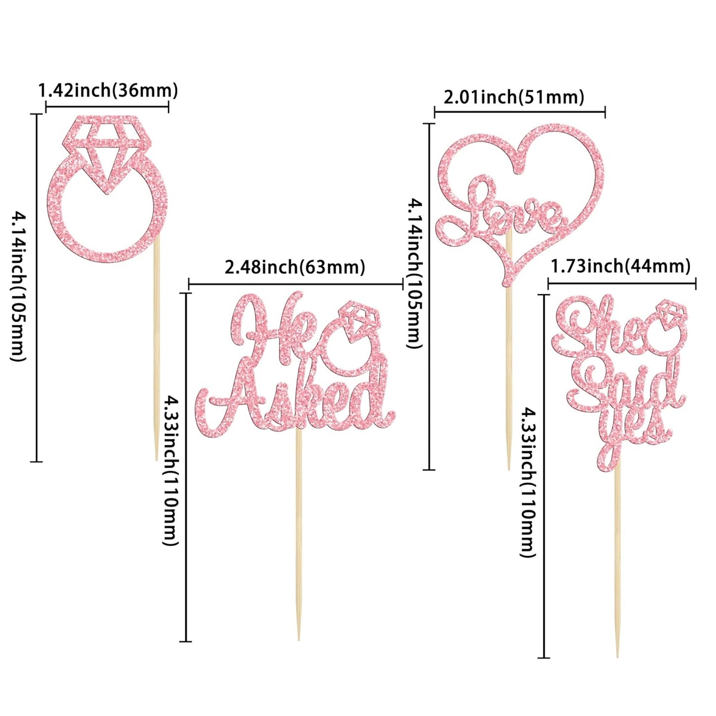 Gyufise Pink 24Pcs He Asked She Said Yes Cupcake Toppers Diamond Ring Heart Cake Picks for Wedding Engagement Party Cake Decorations