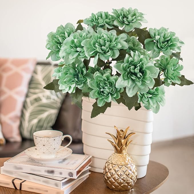 Uieke 6PCS Chrysanthemum Flowers Artificial Daisy Mums Flowers with Stem for Home Party Wedding Bouquet Spring Summer Table Centerpieces Decor (Teal Turquoise)