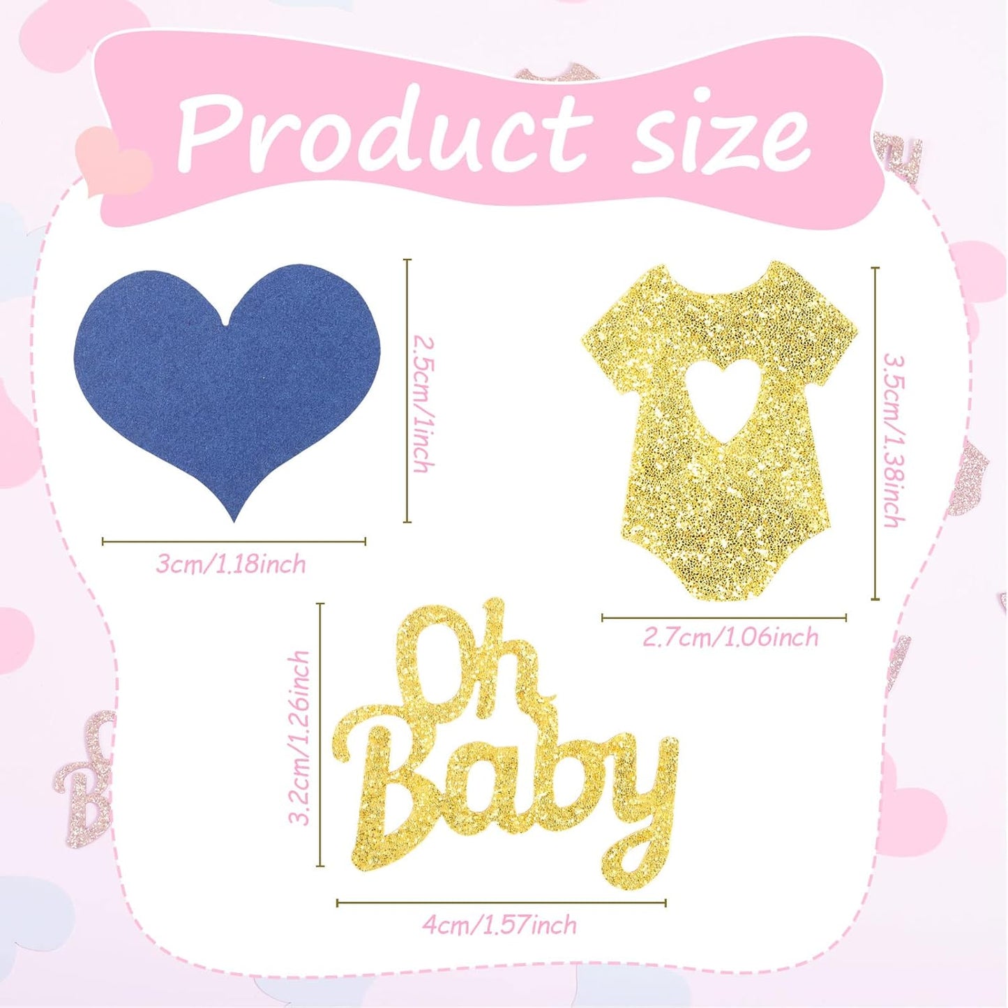 Sumind 240 Pieces Gender Reveal Confetti Baby Shower Heart Glitter Baby Clothes Confetti Party Table Decoration for Gender Reveal Party Table Wedding Decor (Pink, Navy Blue, Gold)