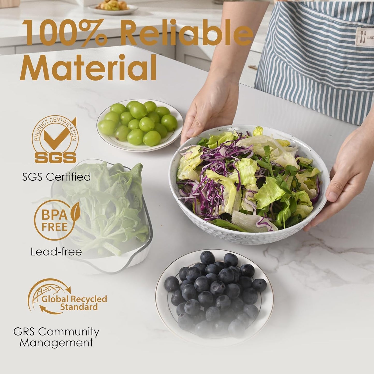 Wotalation Handmade Ceramic Large Serving Bowls, Salad Bowl set. Modern Kitchen Dishes for Dinner, Fruit, Salad. Oven, Dishwasher Safe, Vanilla White, 58 oz, 9.5" (1, 9.5“)