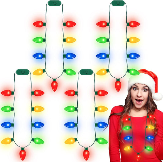 QZYL 50 Pack Christmas Necklace, Colorful Xmas Light Bulb Necklaces Bulk, 40 in 9 LED Bulbs Christmas Necklace for Women with 3 Flash Modes, Suitable for New Year Party Favor Accessories Supplies