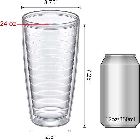 Amazing Abby - Alaska - 24-Ounce Insulated Plastic Tumblers (Set of 6), Double-Wall Plastic Drinking Glasses, All-Clear Reusable Plastic Cups, BPA-Free, Shatter-Proof, Dishwasher-Safe