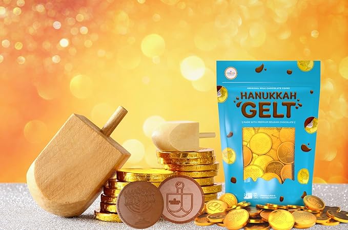 The Dreidel Company Chocolate Candy Milk 50 Chocolate Coins, Hanukkah Gelt, Gold Coins, Made with Belgian Chocolate, Gluten Free, Non GMO, Nut-Free, Kosher Certified