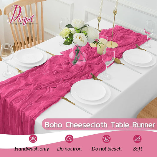 16Pack Hot Pink Table Runner 10FT Cheesecloth Table Runner 35x120Inch Long Boho Cheese Cloth Table Runners Rustic Gauze Table Runners for Party Wedding Bridal Shower Baby Shower Decorations