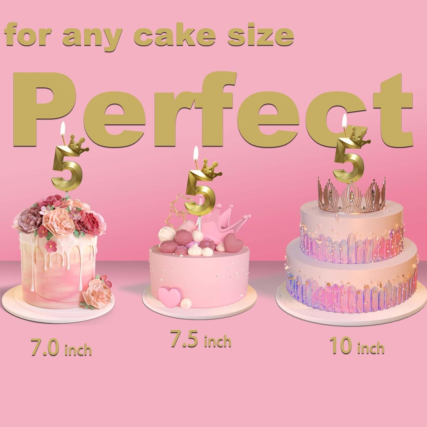 The Number 5 Gold Birthday Candles for Cake is Beautiful Number Candles for 5th Birthday Decorations for Boys and Girls (Gold-5, Crown)