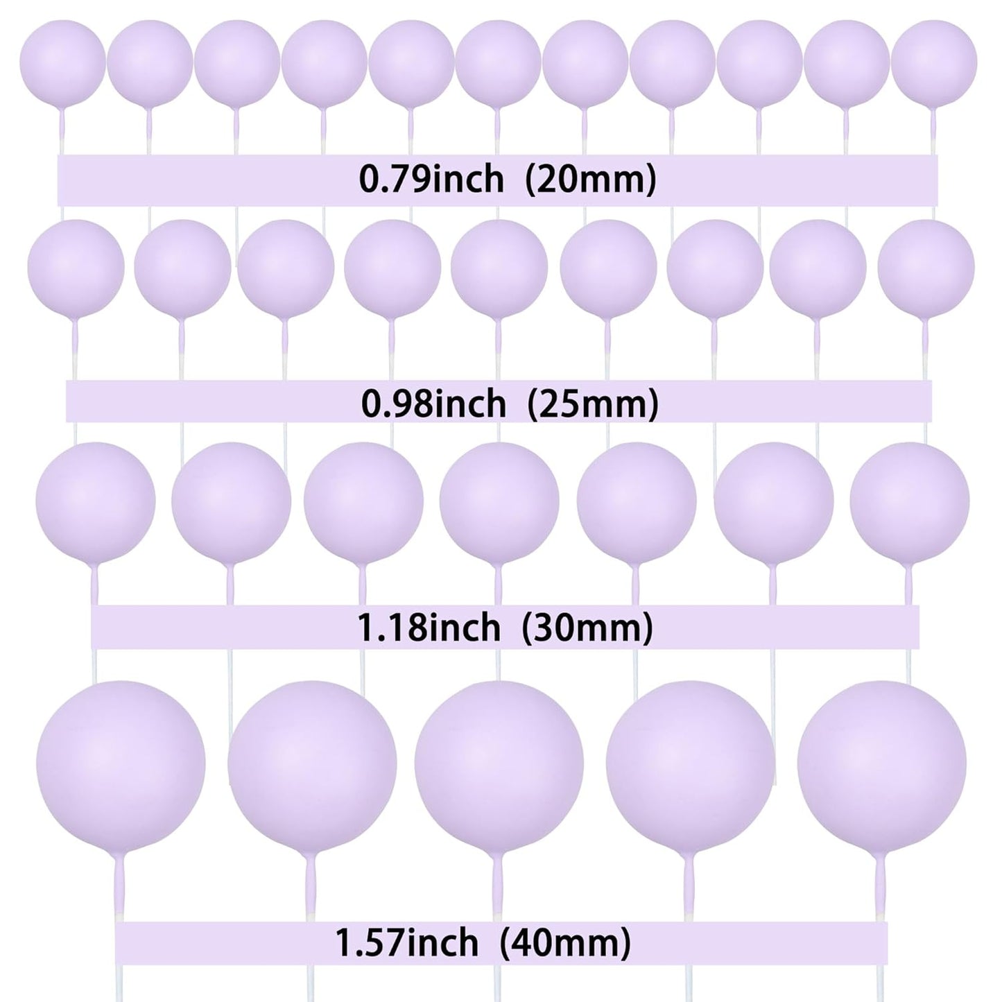 Gyufise 30Pcs Balls Cake Toppers Ball Cake Picks Foam Ball Shaped Cupcake Toppers Mini Balloons Baby Shower Cake Decorations for Wedding Enaggement Bridal Shower Birthday Party Supplies Light Purple