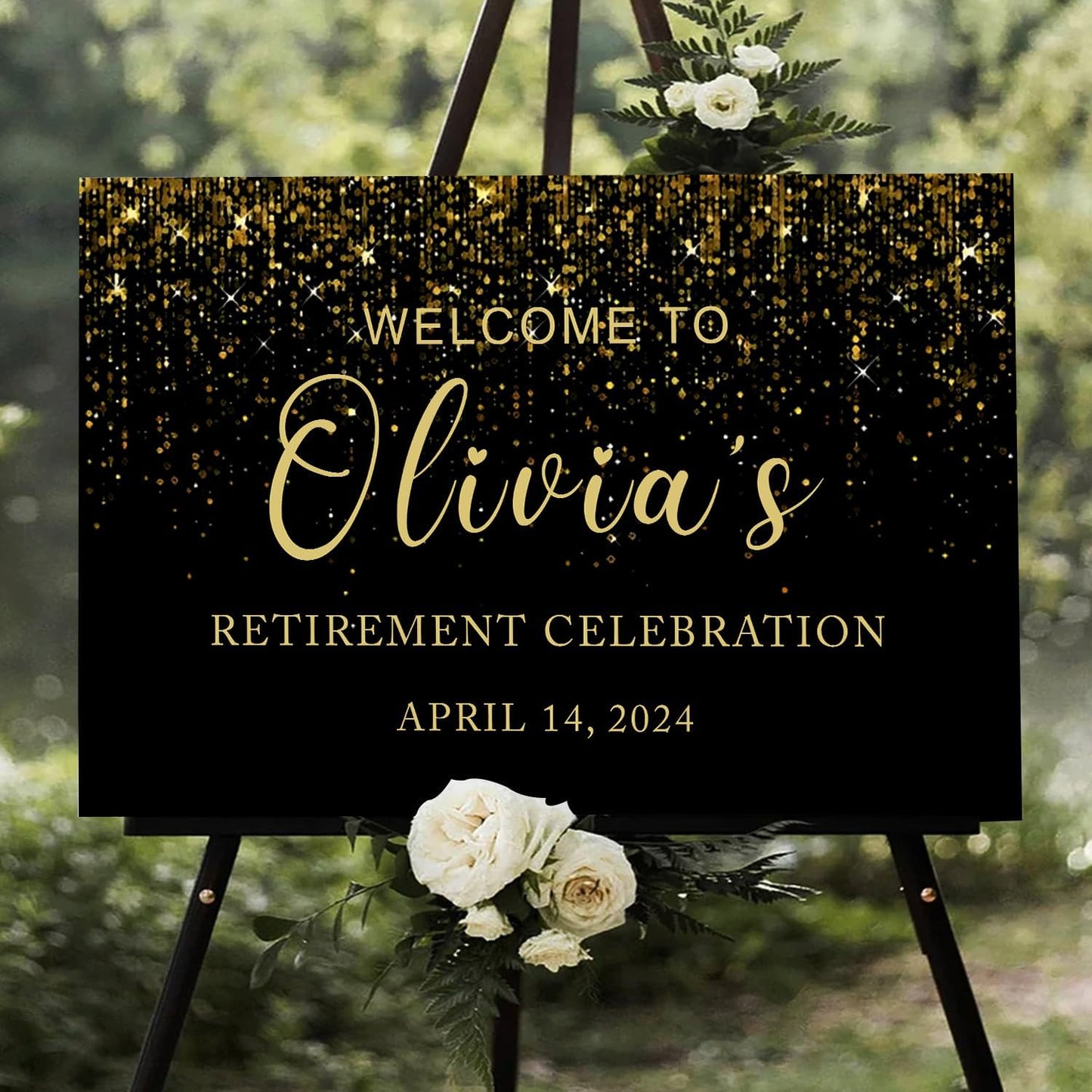 Black and Gold Retirement Welcome Sign, Gold Retirement Party Sign, Retirement Party Decor, Retirement Party Sign, Retirement Welcome Sign, Retirement Outdoor Sign