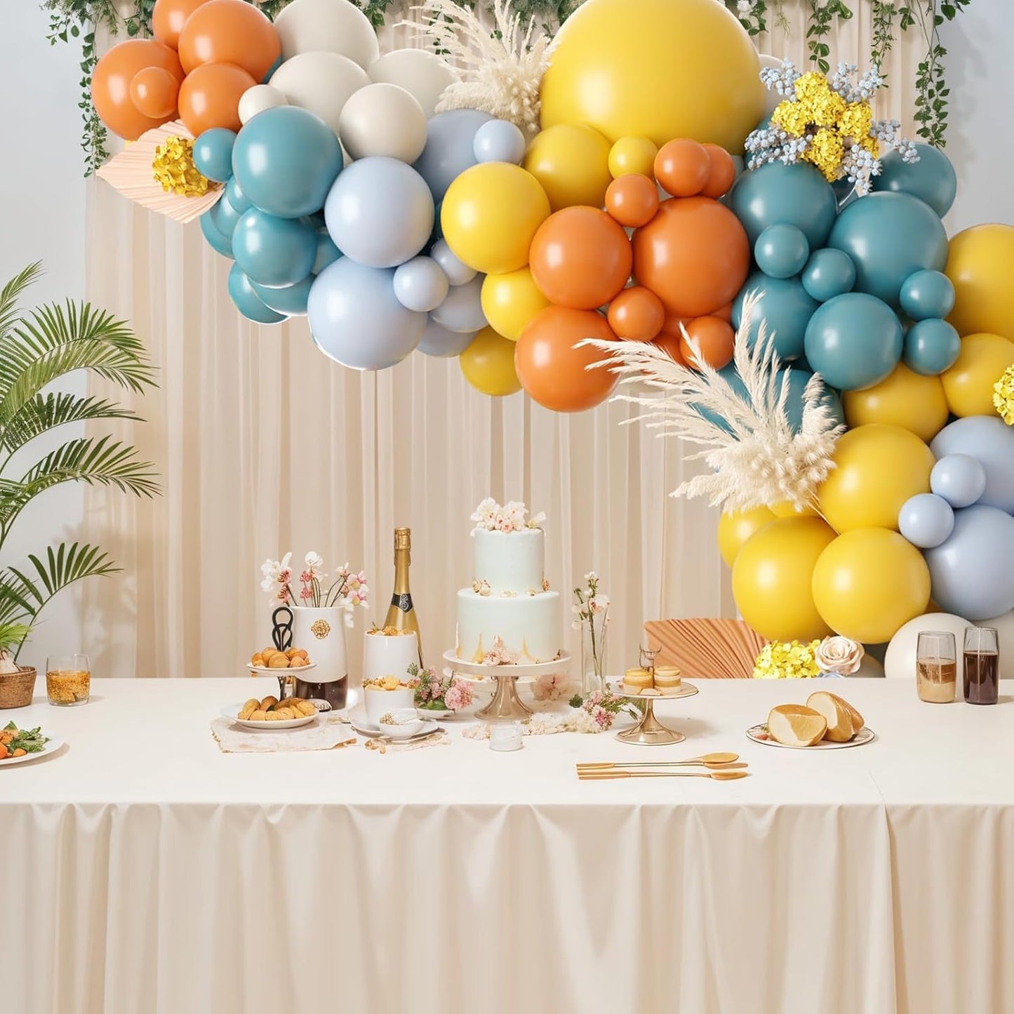 Retro Blue Mustard Yellow Balloon Arch Kit, Here Comes Balloon Garland with Slate Blue Yellow Retro Orange Birthday Party Balloon for Sunshine Baby Shower Birthday Bridal Wedding Party Decoration