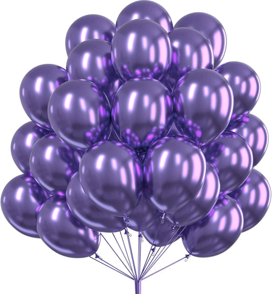 PartyWoo Metallic Purple Balloons 100 pcs 12 Inch Chrome Purple Latex Helium Balloons for Mardi Gras Graduation Wedding Baby Shower Anniversary Birthday Party Decorations Purple-G105
