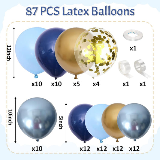 Blue Gold Balloons Garland Arch Kit, Navy Blue Light Blue Metallic Gold Blue Balloon Arch Kit, Macaron Blue Gold Confetti Balloon for Birthday Wedding Graduation Baby Shower Party Decorations