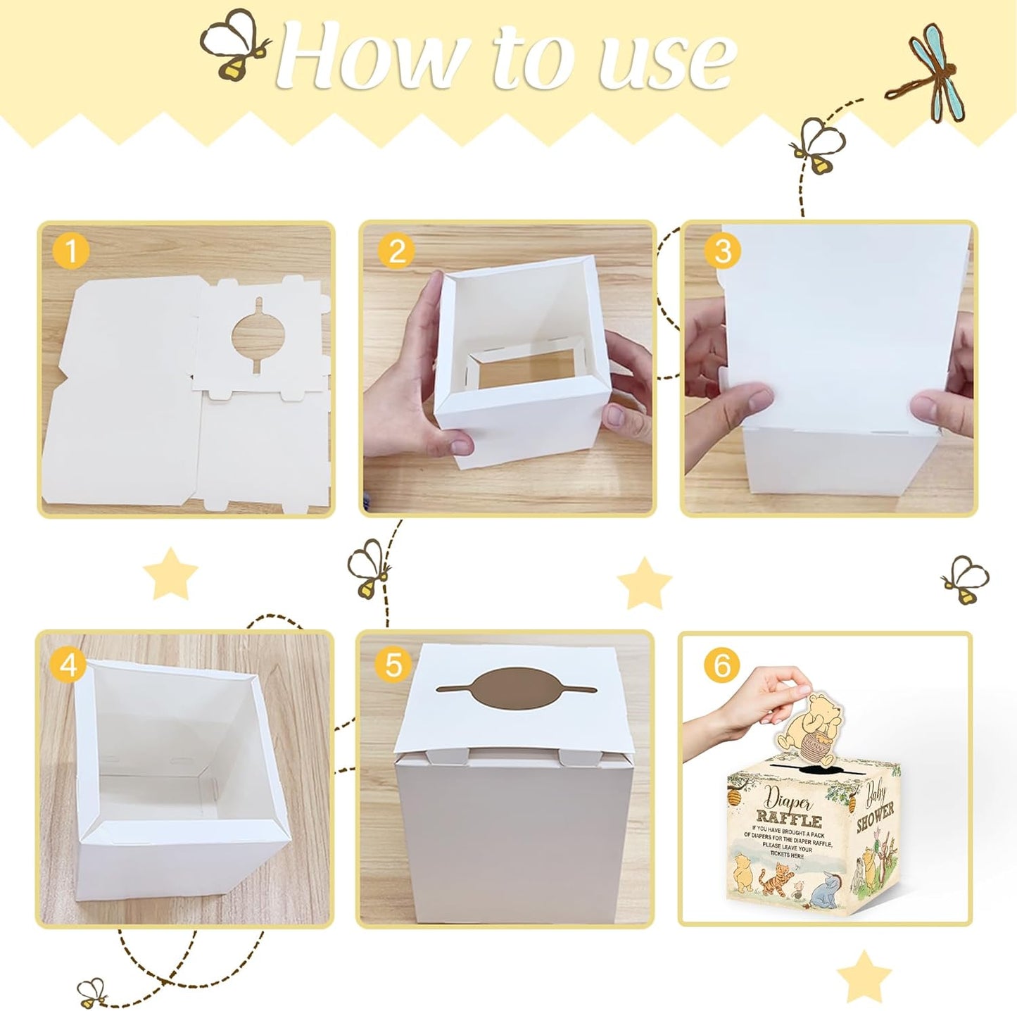 Winnie Baby Shower Decorations, Pooh Party Decorations, the Pooh Baby Shower Games, Winnie Diaper Raffle Box With 50Pcs Winnie Cards，Oh Baby Newborn Party Favors Boys and Girls First Birthday Supplies