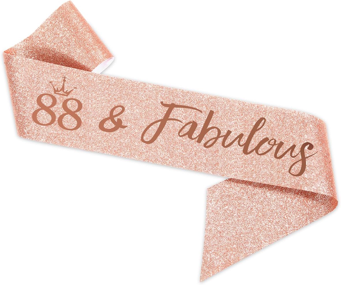 BRT Bearingshui 88th Birthday Tiara and Sash for Woman, Rose Gold Crown for Fabulous 88th Birthday Party Favor Supplies