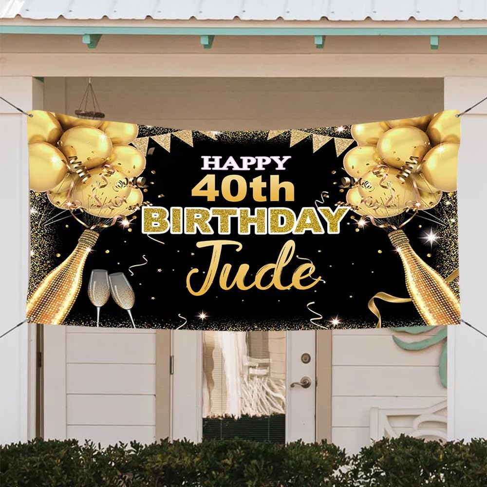 Generic Personalized Happy Birthday Banner, Customized With Name, Indoor And Outdoor Use, Gold, 12x24 inches