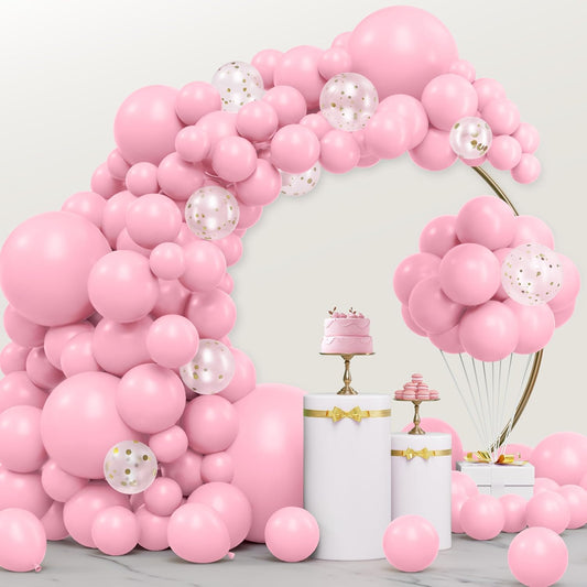 JOYIN 150 Pcs Pastel Pink Balloons, Different Sizes 18 12 10 5 Inch Pastel Pink Latex Balloon Arch Kit with Instruction for Birthday Decoration Party Graduation Wedding Holiday