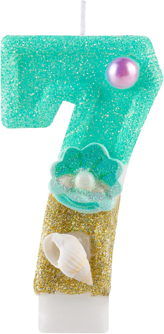 2.76 Inch Birthday Candles Number 7 Candle,Handmade Shell Candle Cake Topper,Mermaid Beach Theme Finding Nemo Birthday Party Favors Decorations
