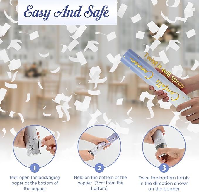 Confetti Poppers White Confetti Cannon 12 Pack Party Poppers Biodegradable12inch Wedding Party Confetti Bulk Streamer Confetti Cannon Launches up to15-25ft for Christmas Birthday Graduation New Year