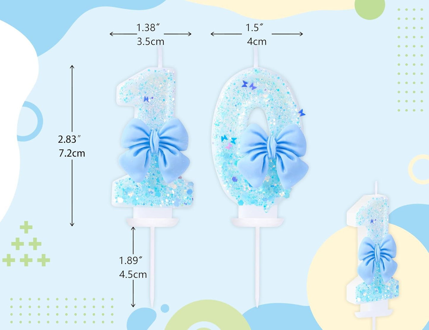 10 Birthday Candles Blue Bow Number 10 Cake Candles, 10th Cake Topper Decorations for Kids Pets Pastel Birthday Party Supplies (Number 10)