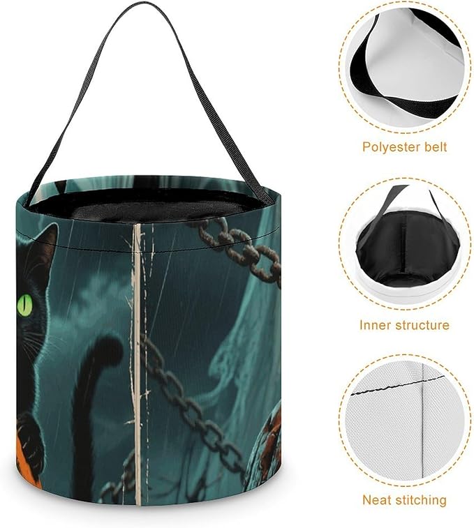 Halloween Candy Bucket - Halloween Black Cat Pumpkin Trick Or Treat Candy Bag, Gift Bag for Party Favor Supplies