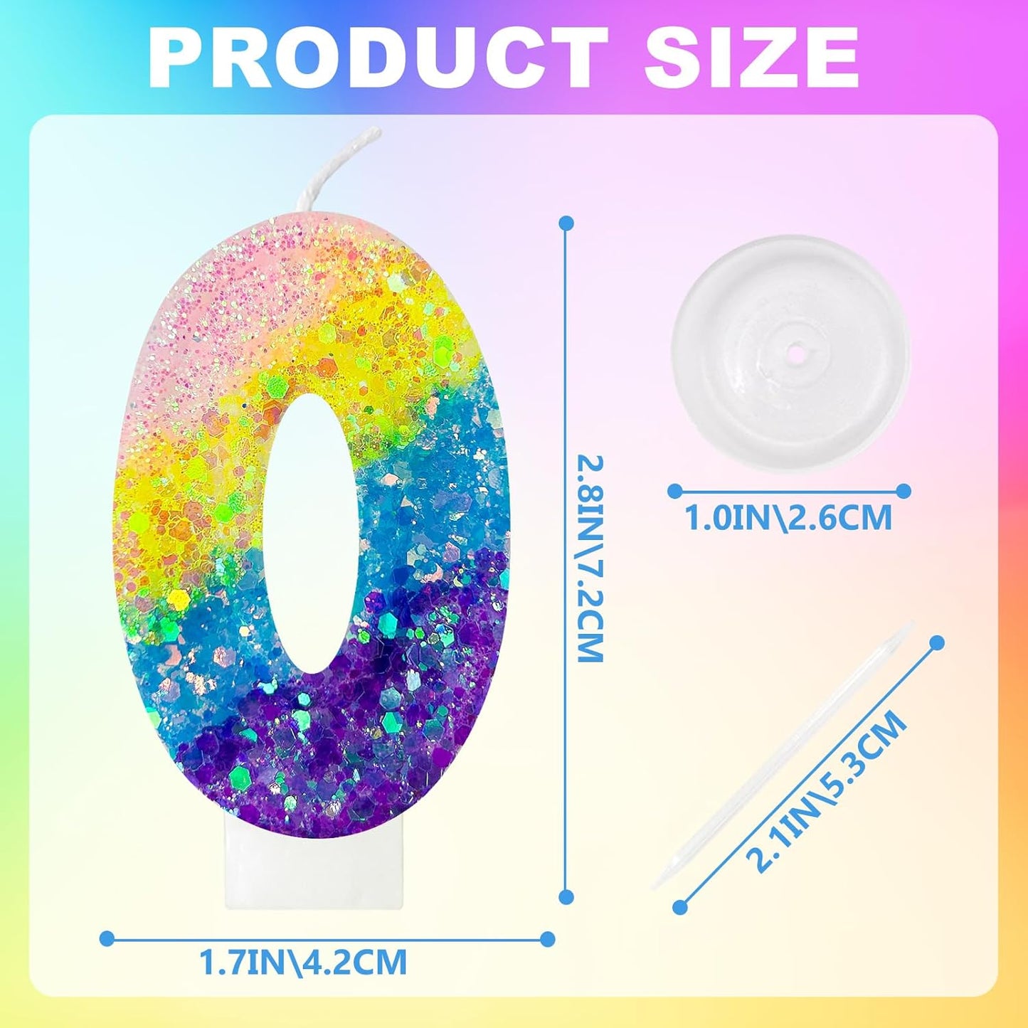 Birthday Candles Pastel Macaron Glitter 3D Rainbow Number Candles for Birthday Cake Girls Women Sweet Theme Birthday Wedding Anniversary Party Cake Decoration (Number 0)