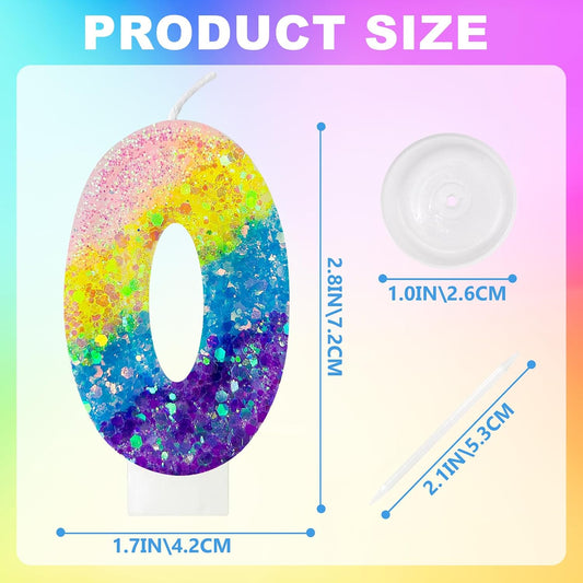Birthday Candles Pastel Macaron Glitter 3D Rainbow Number Candles for Birthday Cake Girls Women Sweet Theme Birthday Wedding Anniversary Party Cake Decoration (Number 0)
