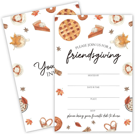 Friendsgiving Invitations - Pie & Fall Treats Themed Card with Envelopes And RSVP Cards - You're Invited 20Pcs Fill In Friendsgiving Party Cards(4 x 6 Inch) (038)