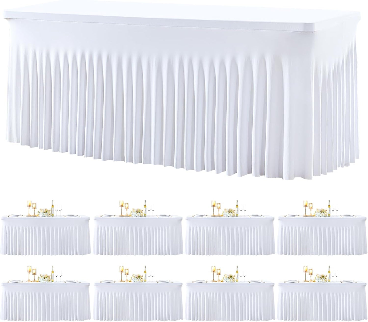 Besutolife 8 Pack White Spandex Tablecloth for 6ft Rectangle Tables Fitted Table Cloth Stretch Table Covers Skirt 6ft Rectangular Tablecloths for Banquet Parties Wedding Decorations