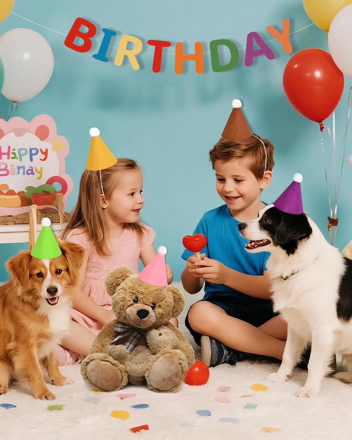 16Pcs Mini Birthday Party Hats for Stuffed Animals, Felt Small Party Hats, Reusable Party Animal Decorations,Cat Birthday Hat