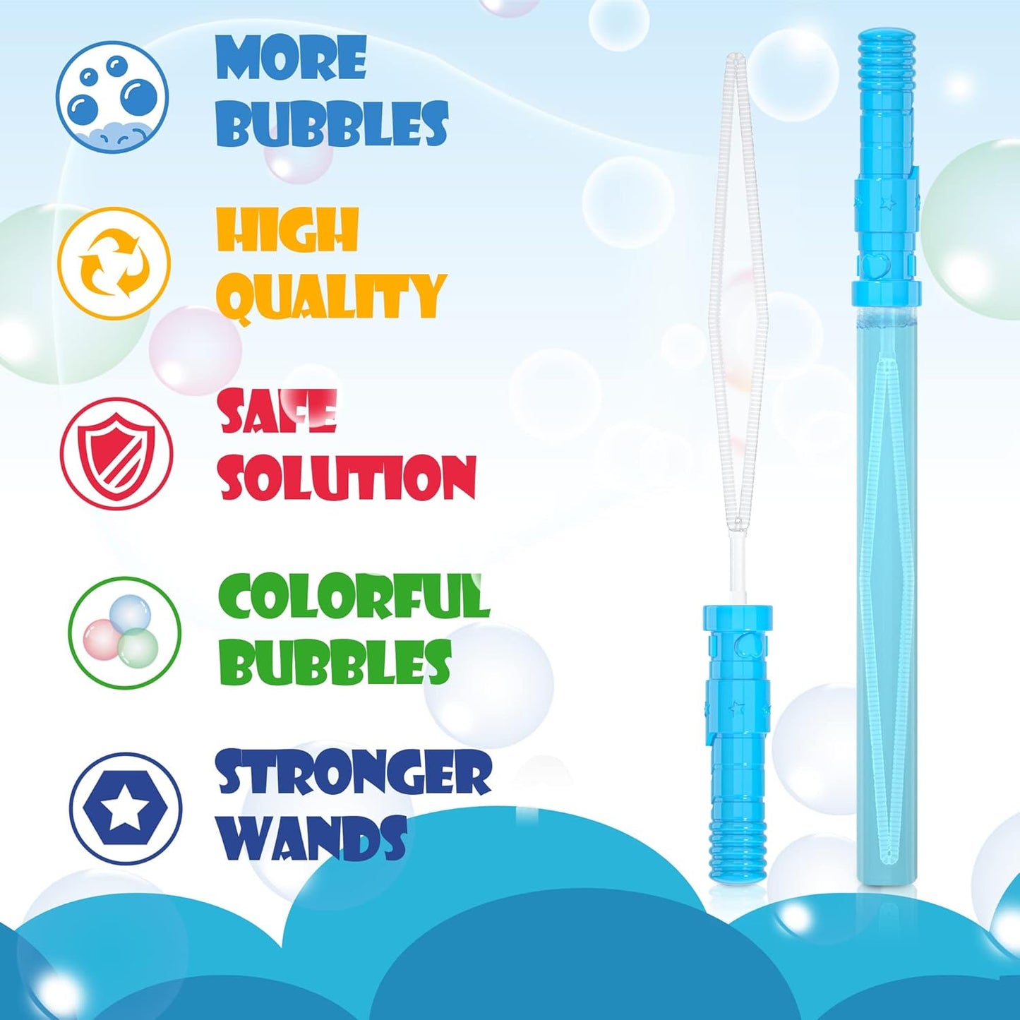 Inscraft 40 Pack 14’’ Big Bubble Wands, 8 Colors Bubbles Bulk for Summer Toy, Outdoor / Indoor Activity Use, Easter, Birthday, Graduation, Shower, Bubbles Party Favors Supplies for Kids Toddlers