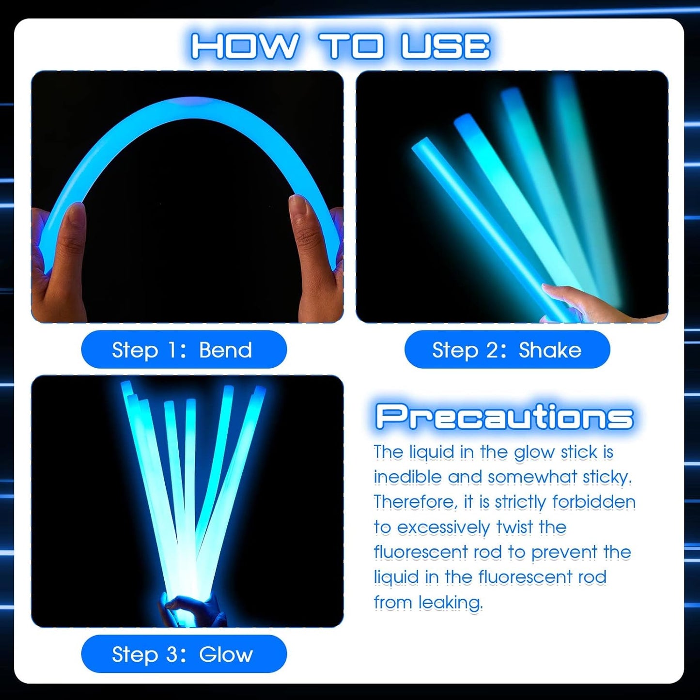 Lewtemi 10 Pcs Large Glow Sticks Big Giant Jumbo Halloween Christmas Emergency Light Stick for Camping Accessories, Survival Kit