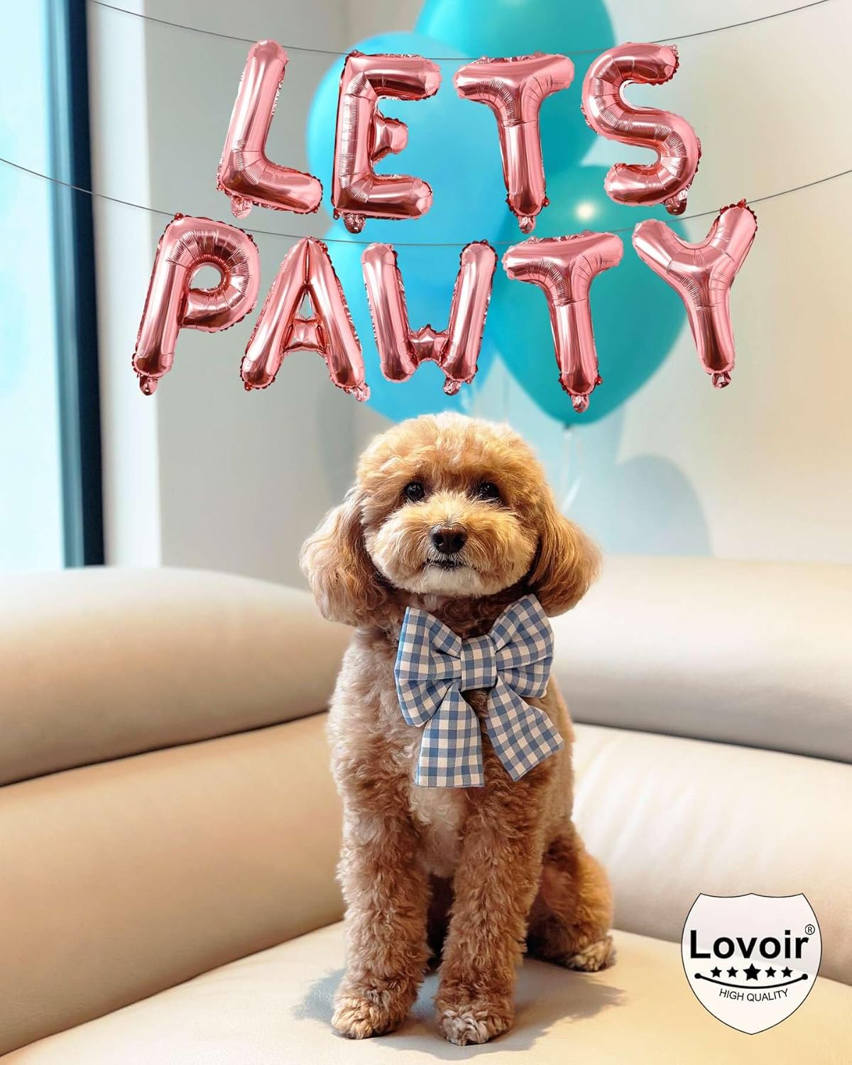 9 Pcs Lets Pawty Balloons Banner 16 Inch, Dog Cat Pet Birthday Letters Sign Lets Pawty Balloons Happy Birthday Banner for Pet Dog Cat Party Supplies Decorations (Rose Gold)