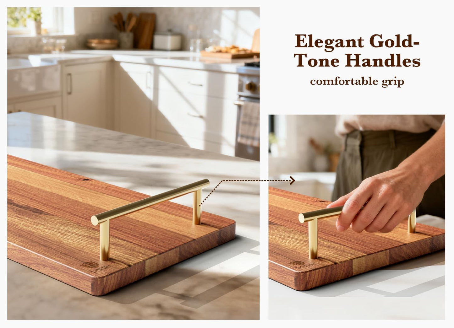 Large Charcuterie Board with Metal Handles – 32" Acacia Wood Serving Board for Cheese, Meat & Appetizers – Extra Long Kitchen Platter for Gatherings, BBQ & Home Decor